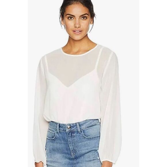 1 State Ladies Transparent Pearl white Bodysuit blouse size M NWT - Picture 3 of 15